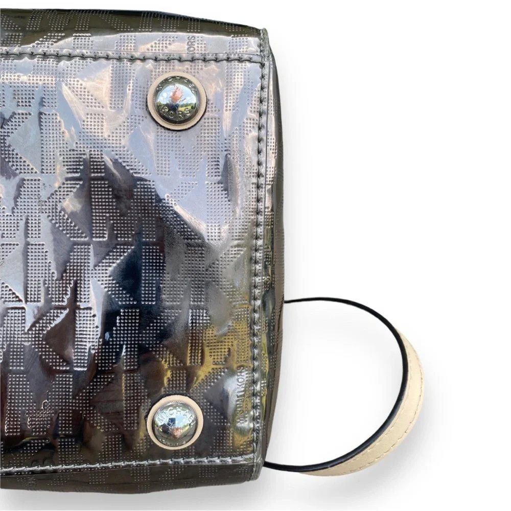 Michael Kors Grayson Nickel Mirror Metallic Logo Satchel Bag - Picture 9 of 12